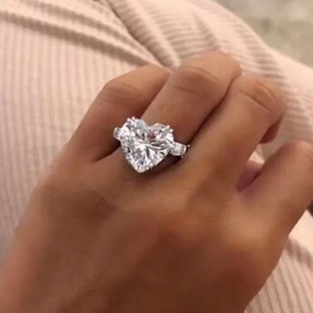 Large Heart Shaped 925 Sterling Silver AAAAA Cubic Zirconia Ring Sizes 5,6, 7& 8